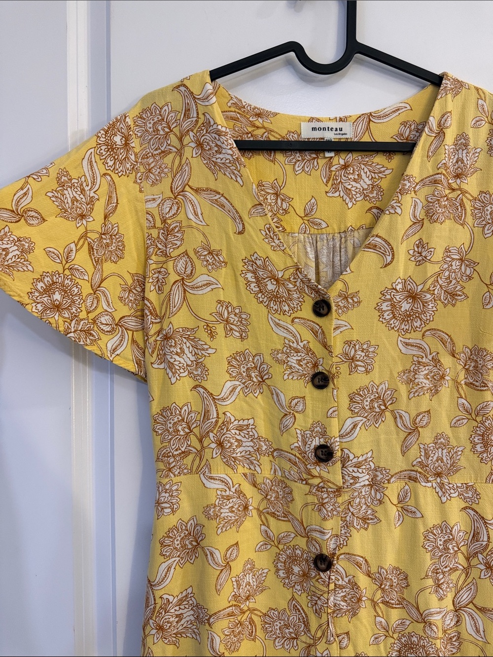Monteau Yellow Floral Button-Down Midi Dress - #255 - Picture 3 of 7